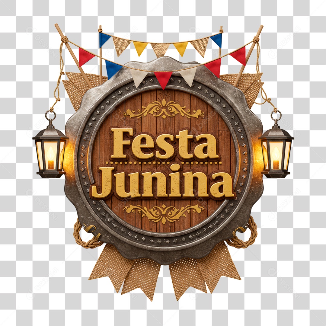 Selo 3D Festa Junina Para Composição PNG Transparente