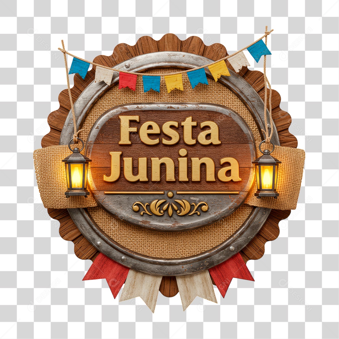 Selo 3D Festa Junina Para Composição PNG Transparente