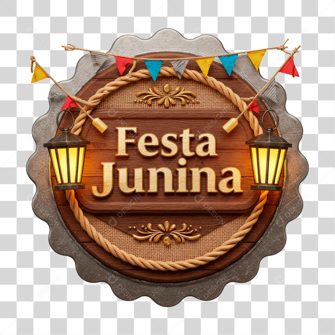 Selo 3D Festa Junina Para Composição PNG Transparente