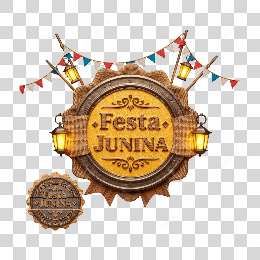 Selo 3D Festa Junina Para Composição PNG Transparente