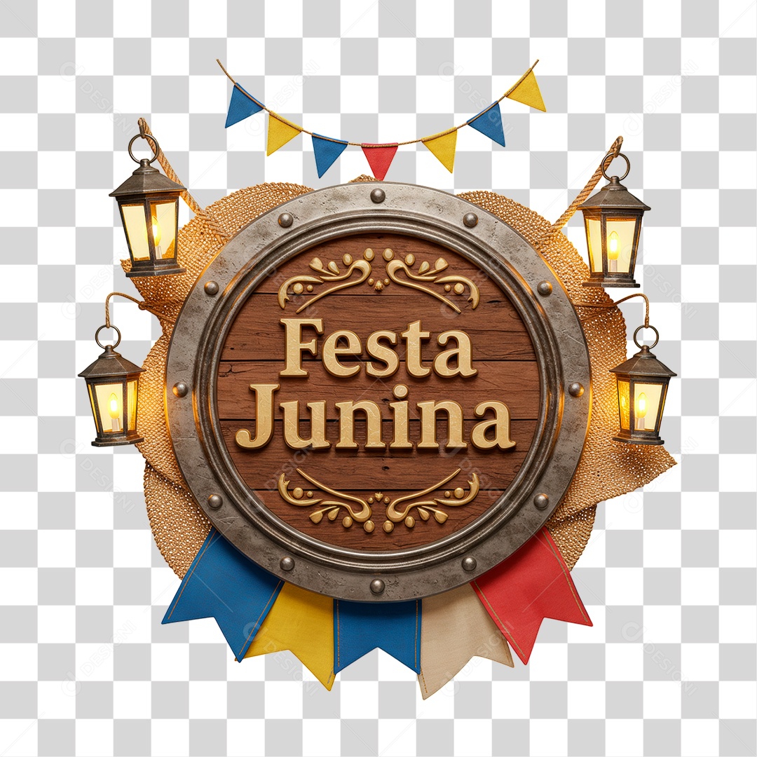 Selo 3D Festa Junina Para Composição PNG Transparente