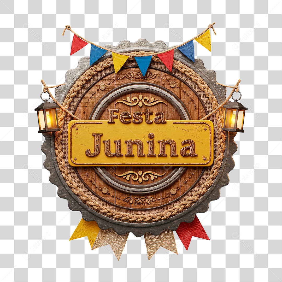 Selo 3D Festa Junina Para Composição PNG Transparente
