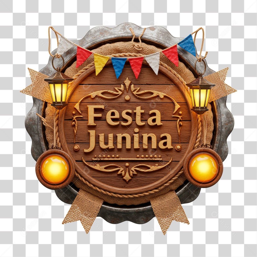 Selo 3D Festa Junina Para Composição PNG Transparente