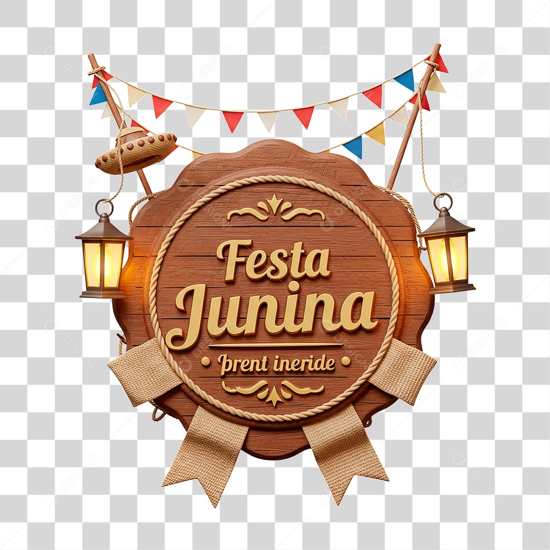 Selo 3D Festa Junina Para Composição PNG Transparente