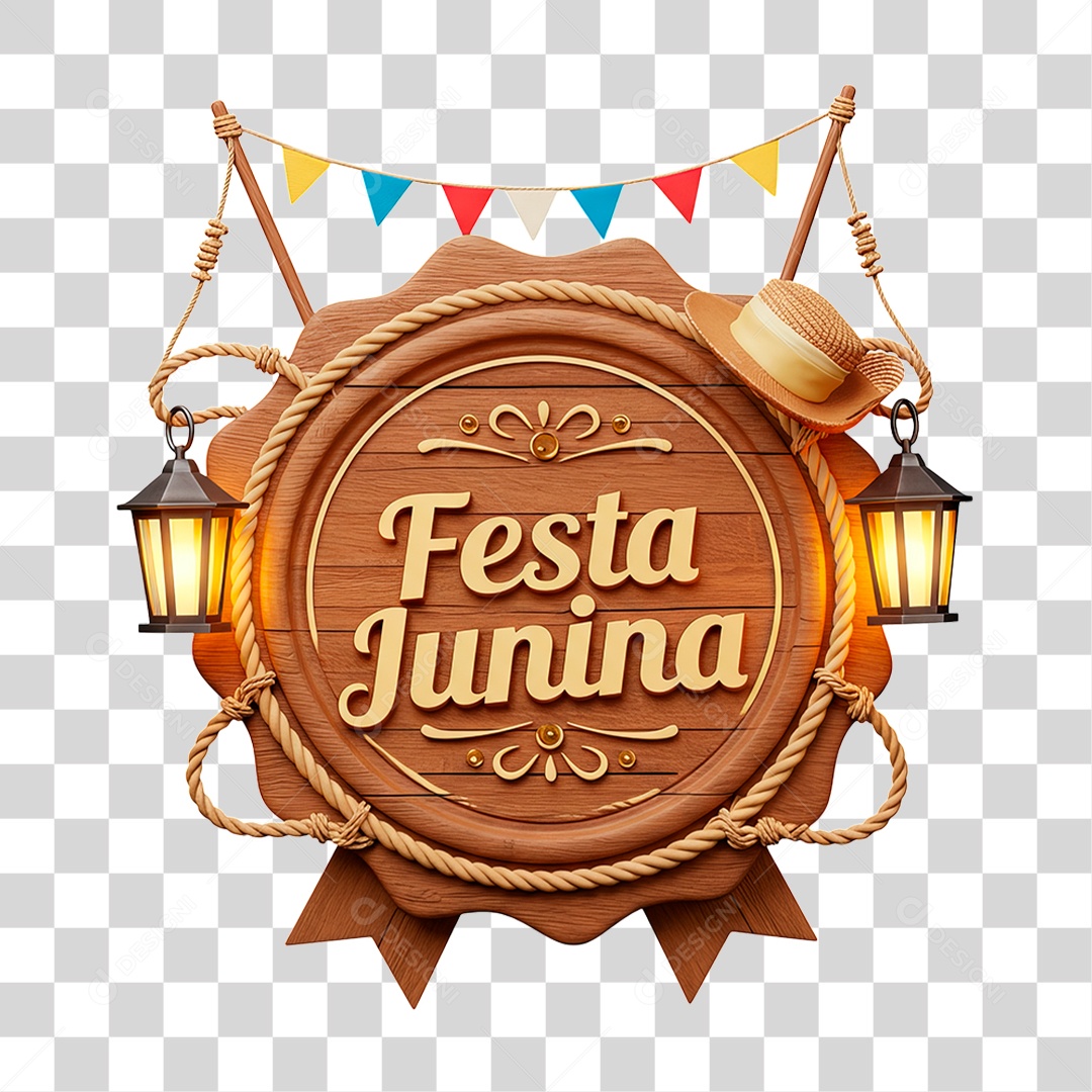Selo 3D Festa Junina Para Composição PNG Transparente