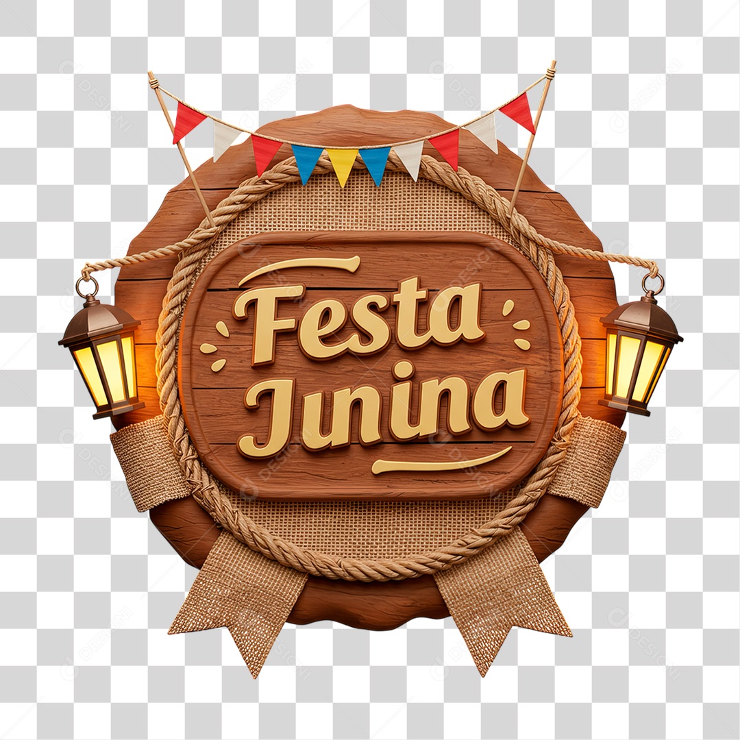 Selo 3D Festa Junina Para Composição PNG Transparente