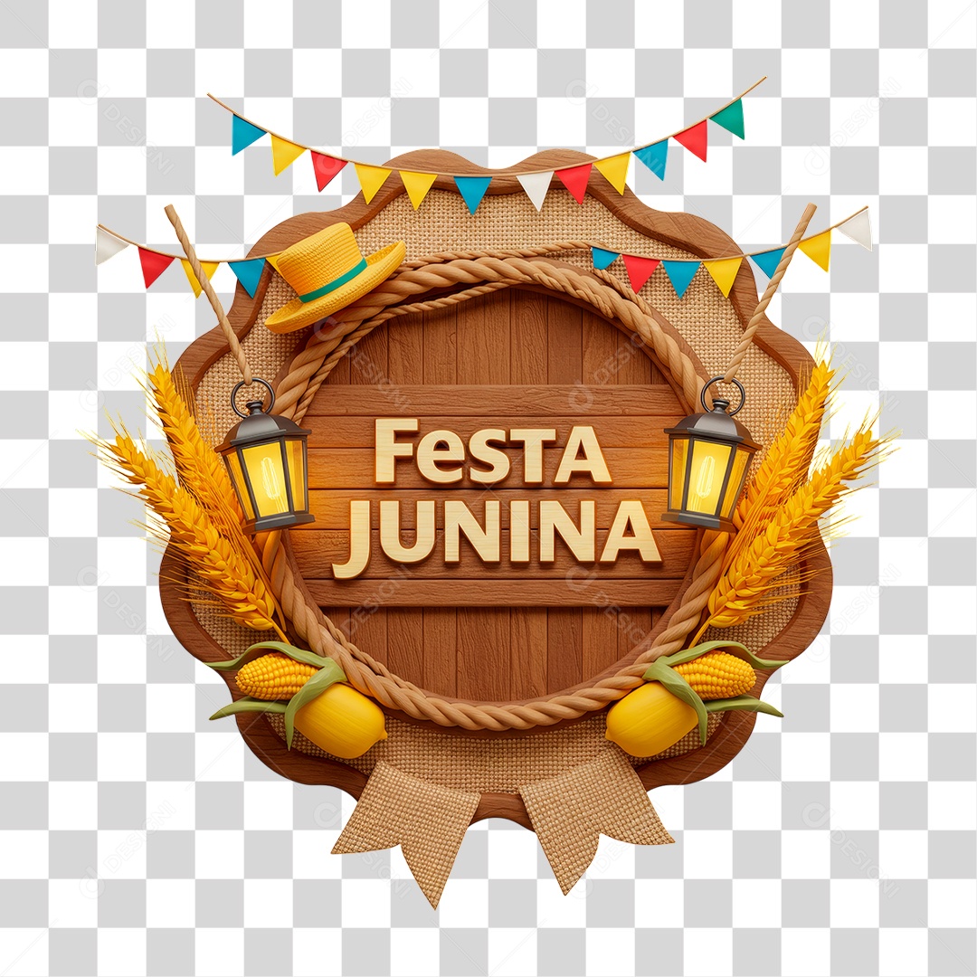 Selo 3D Festa Junina Para Composição PNG Transparente