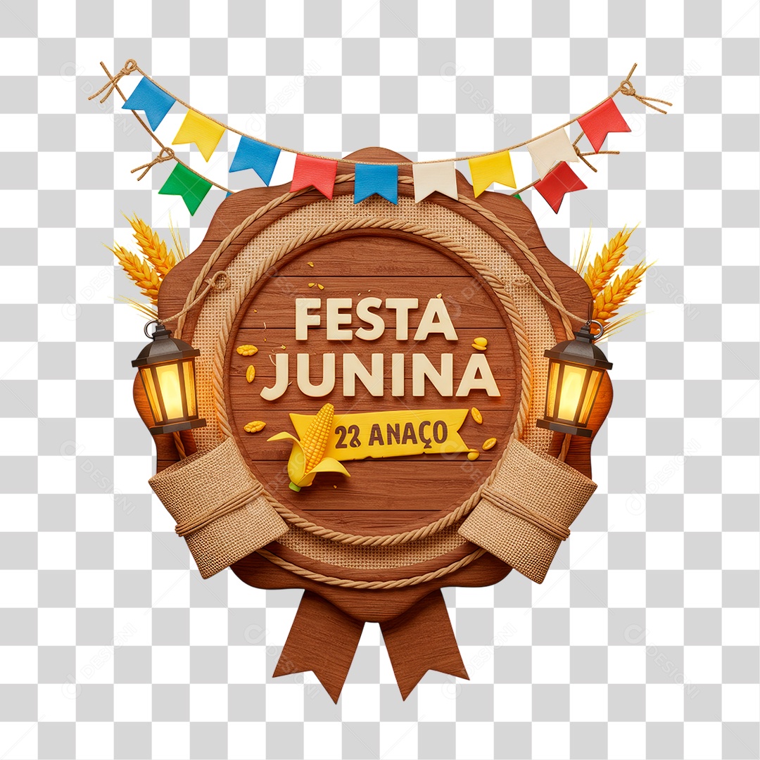 Selo 3D Festa Junina Para Composição PNG Transparente
