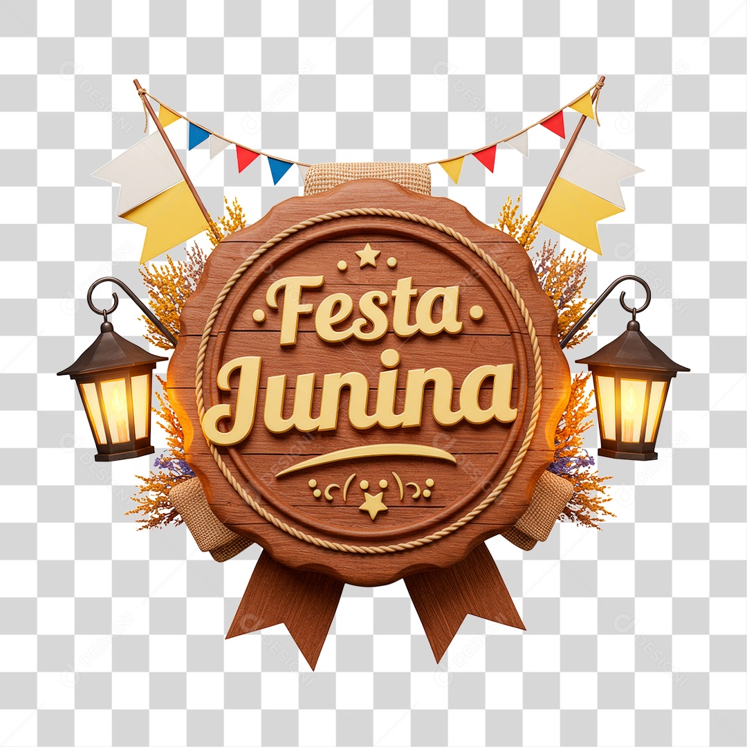 Selo 3D Festa Junina Para Composição PNG Transparente