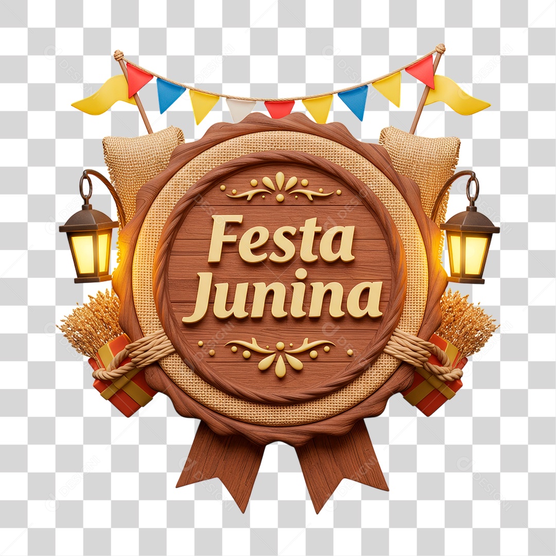 Selo 3D Festa Junina Para Composição PNG Transparente