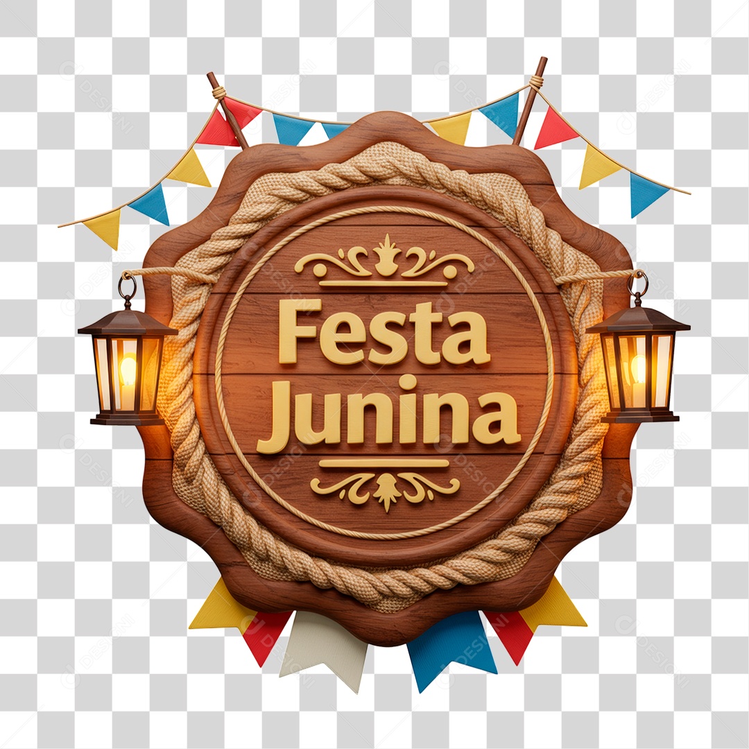 Selo 3D Festa Junina Para Composição PNG Transparente