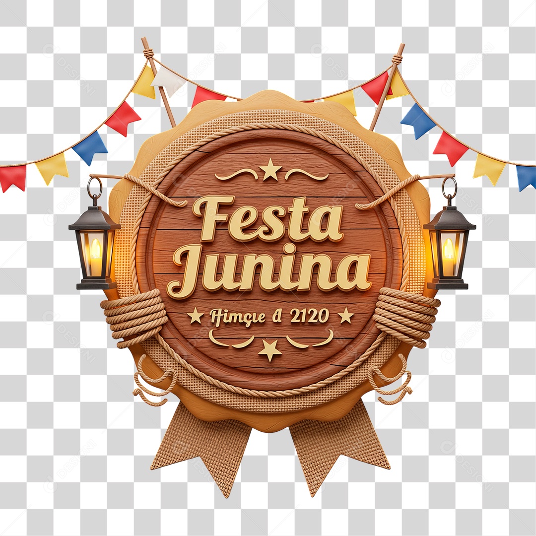 Selo 3D Festa Junina Para Composição PNG Transparente