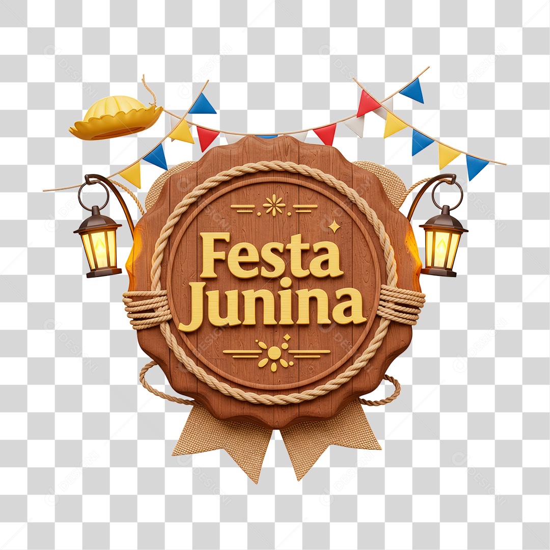 Selo 3D Festa Junina Para Composição PNG Transparente