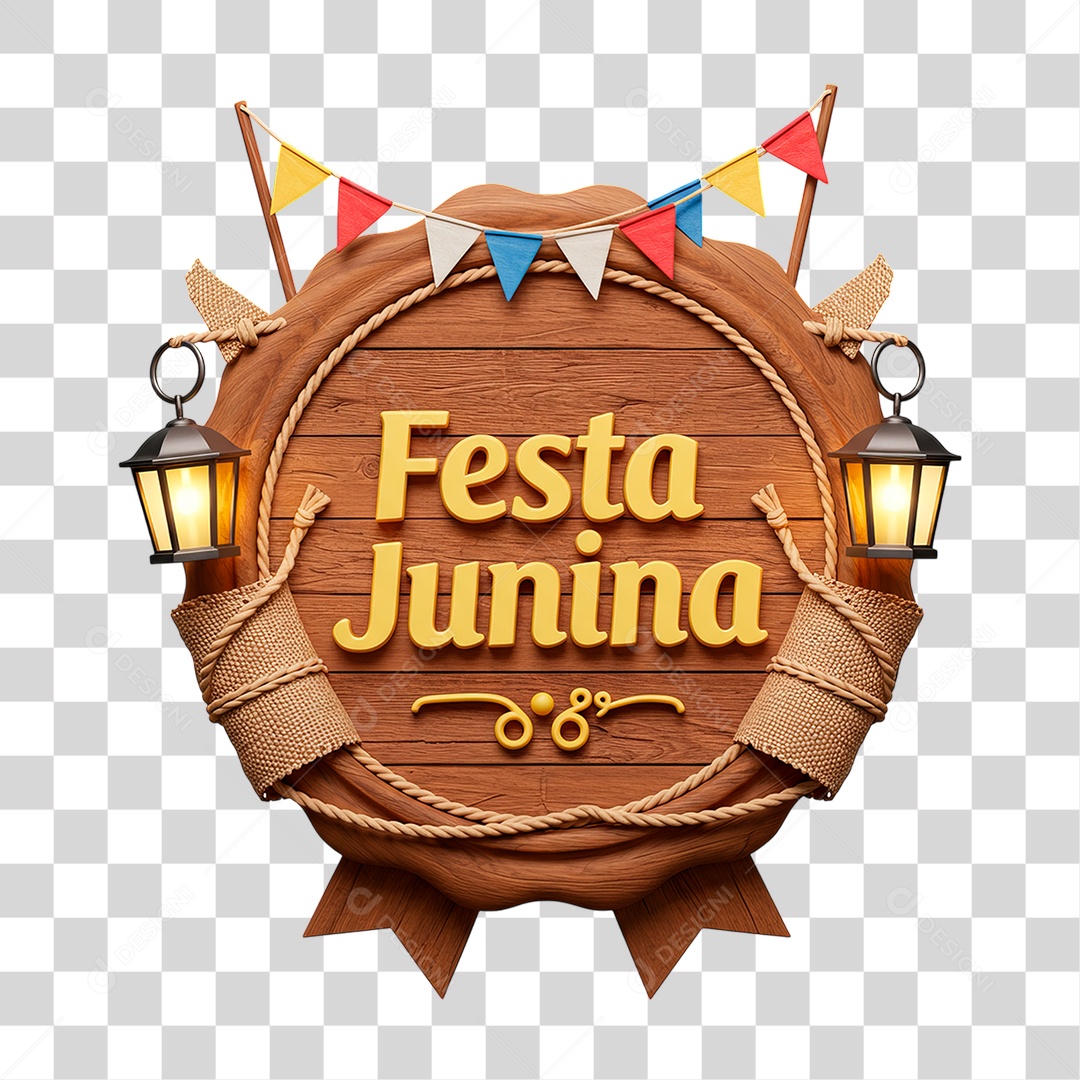 Selo 3D Festa Junina Para Composição PNG Transparente