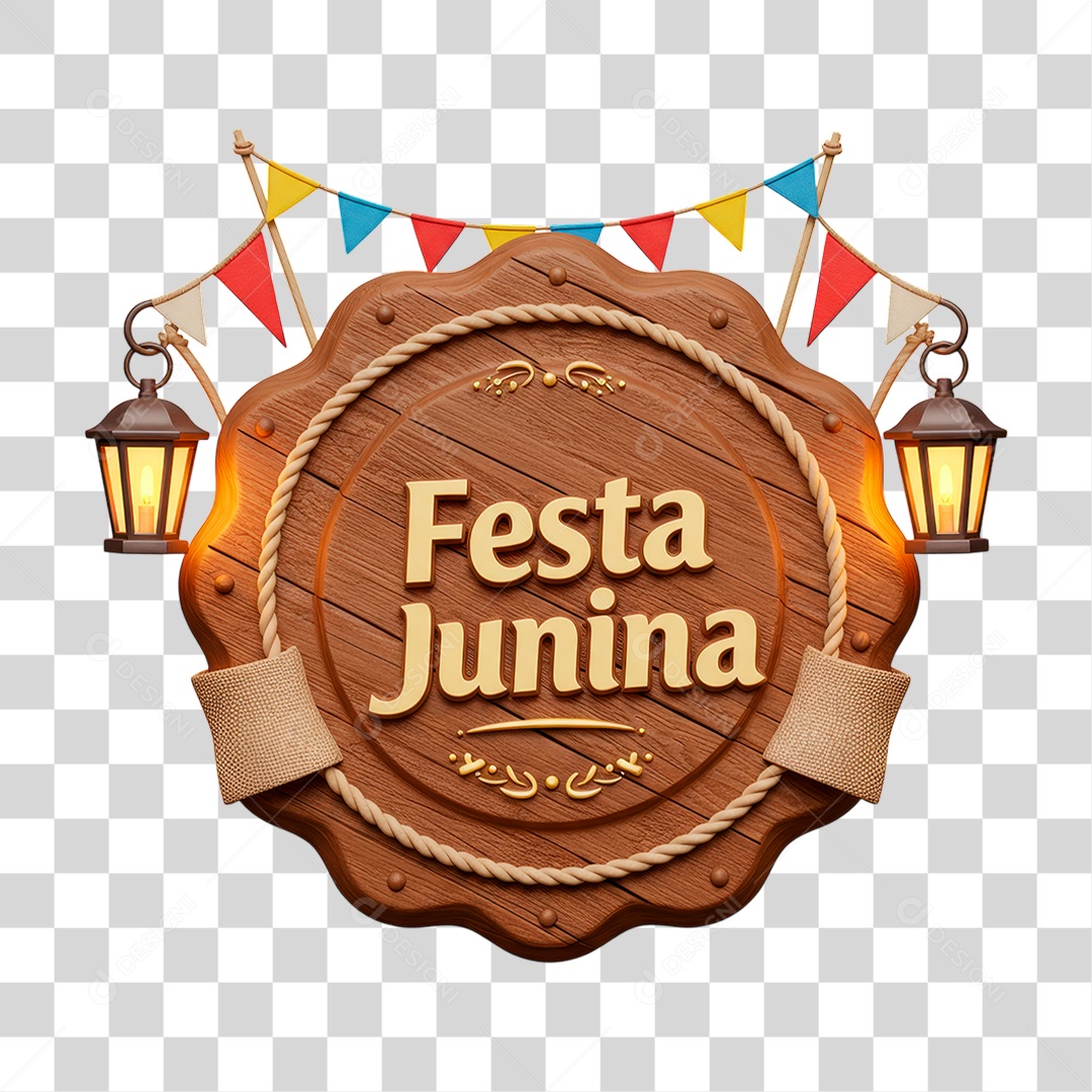 Selo 3D Festa Junina Para Composição PNG Transparente