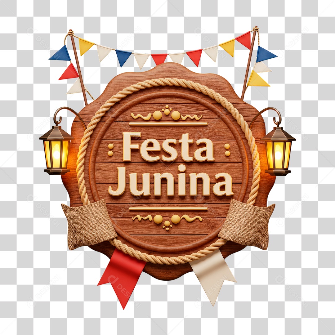 Selo 3D Festa Junina Para Composição PNG Transparente