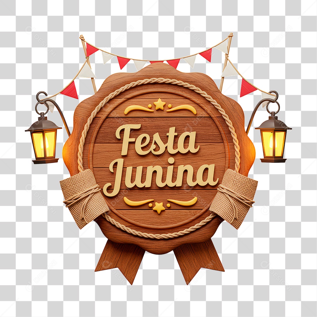 Selo 3D Festa Junina Para Composição PNG Transparente