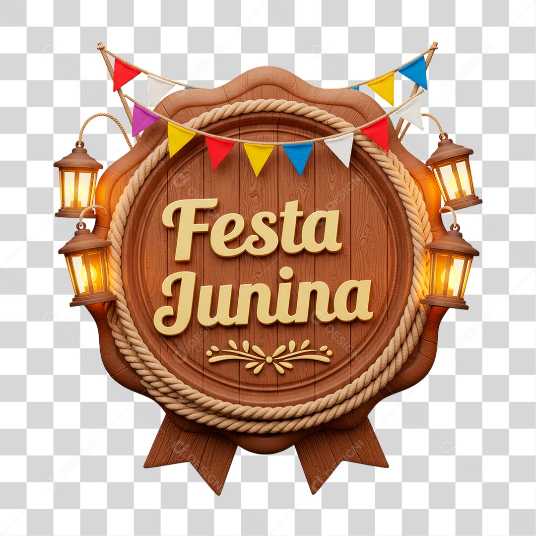 Selo 3D Festa Junina Para Composição PNG Transparente