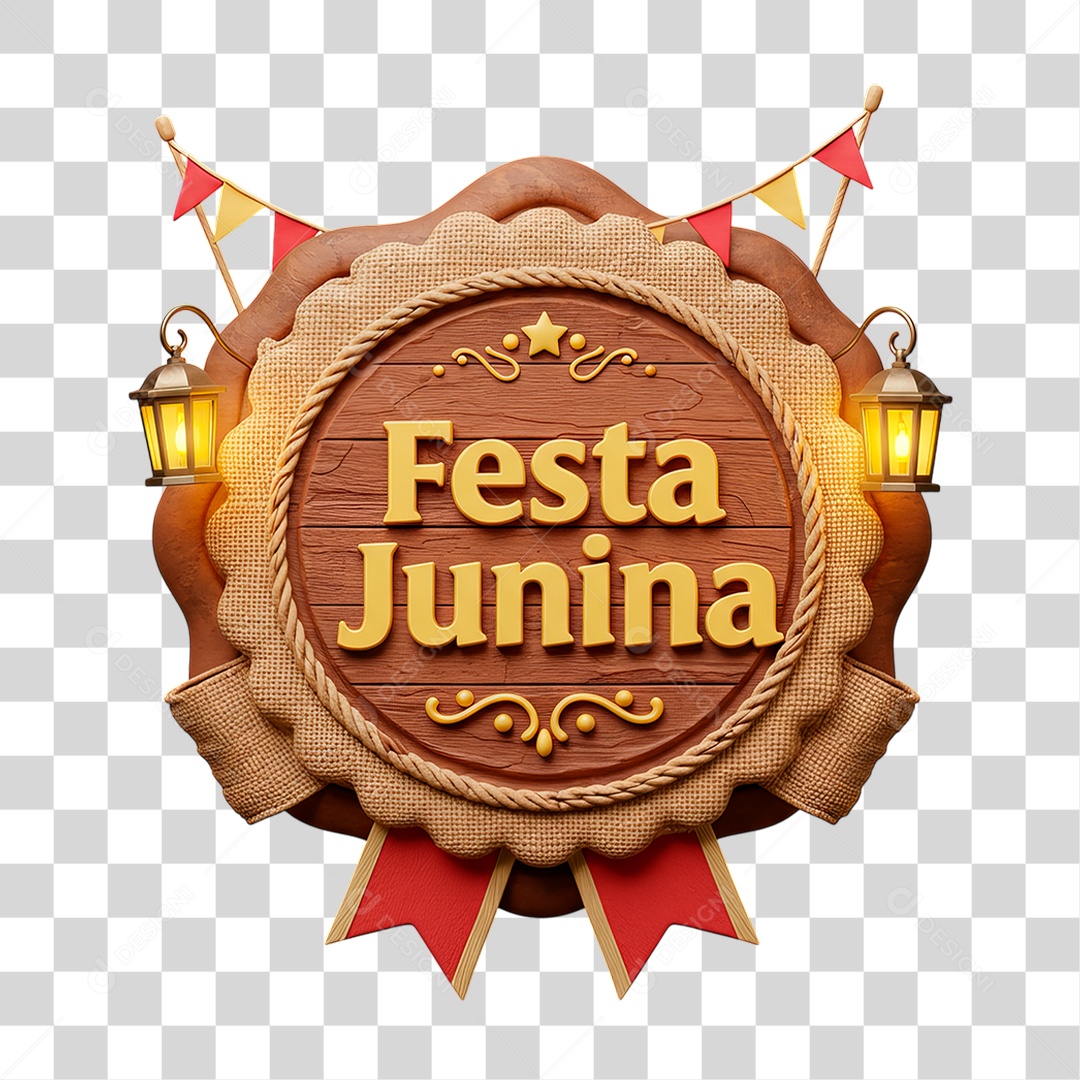 Selo 3D Festa Junina Para Composição PNG Transparente