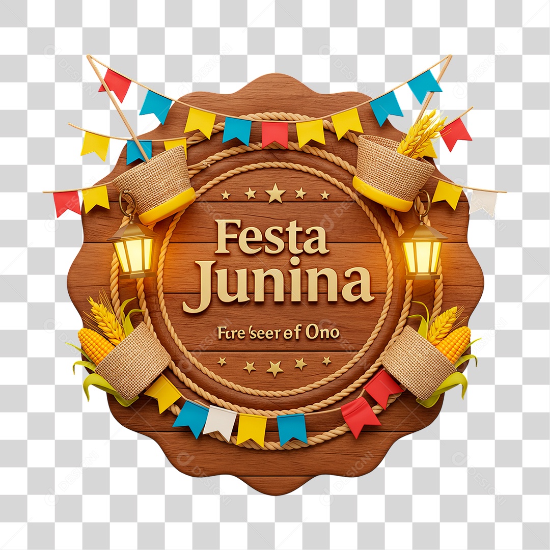Selo 3D Festa Junina Para Composição PNG Transparente