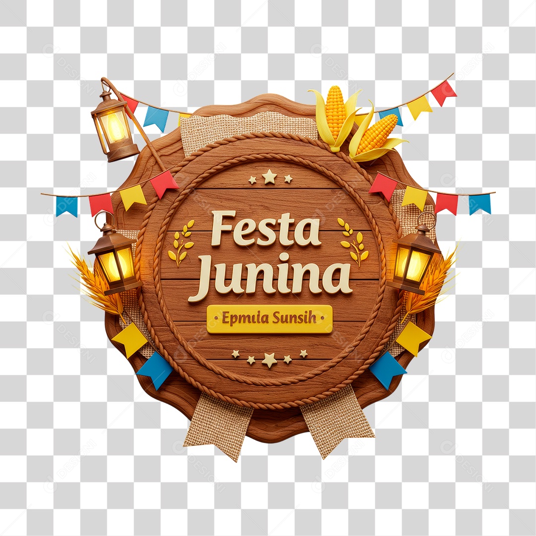 Selo 3D Festa Junina Para Composição PNG Transparente