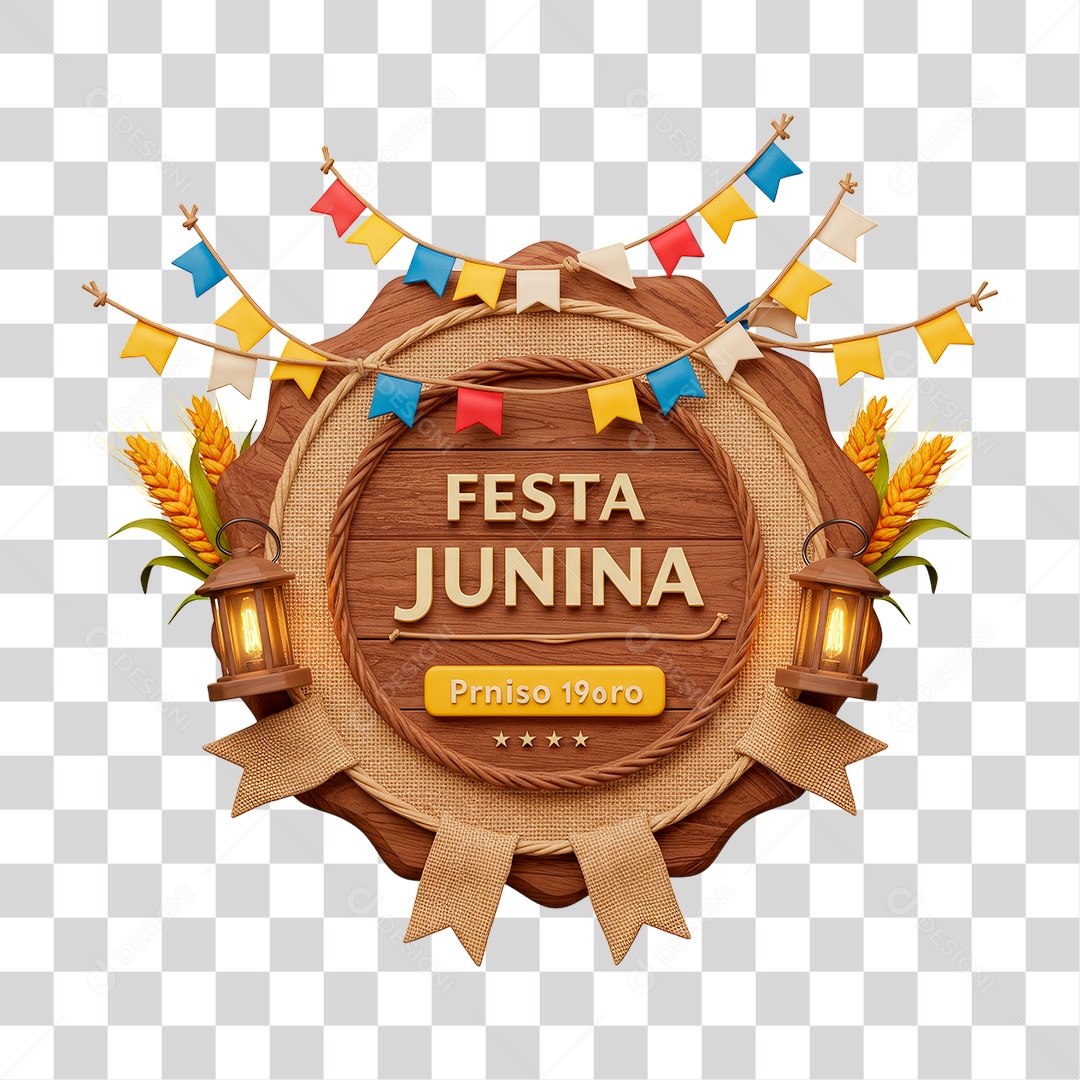Selo 3D Festa Junina Para Composição PNG Transparente