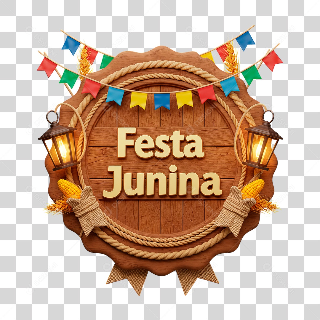 Selo 3D Festa Junina Para Composição PNG Transparente