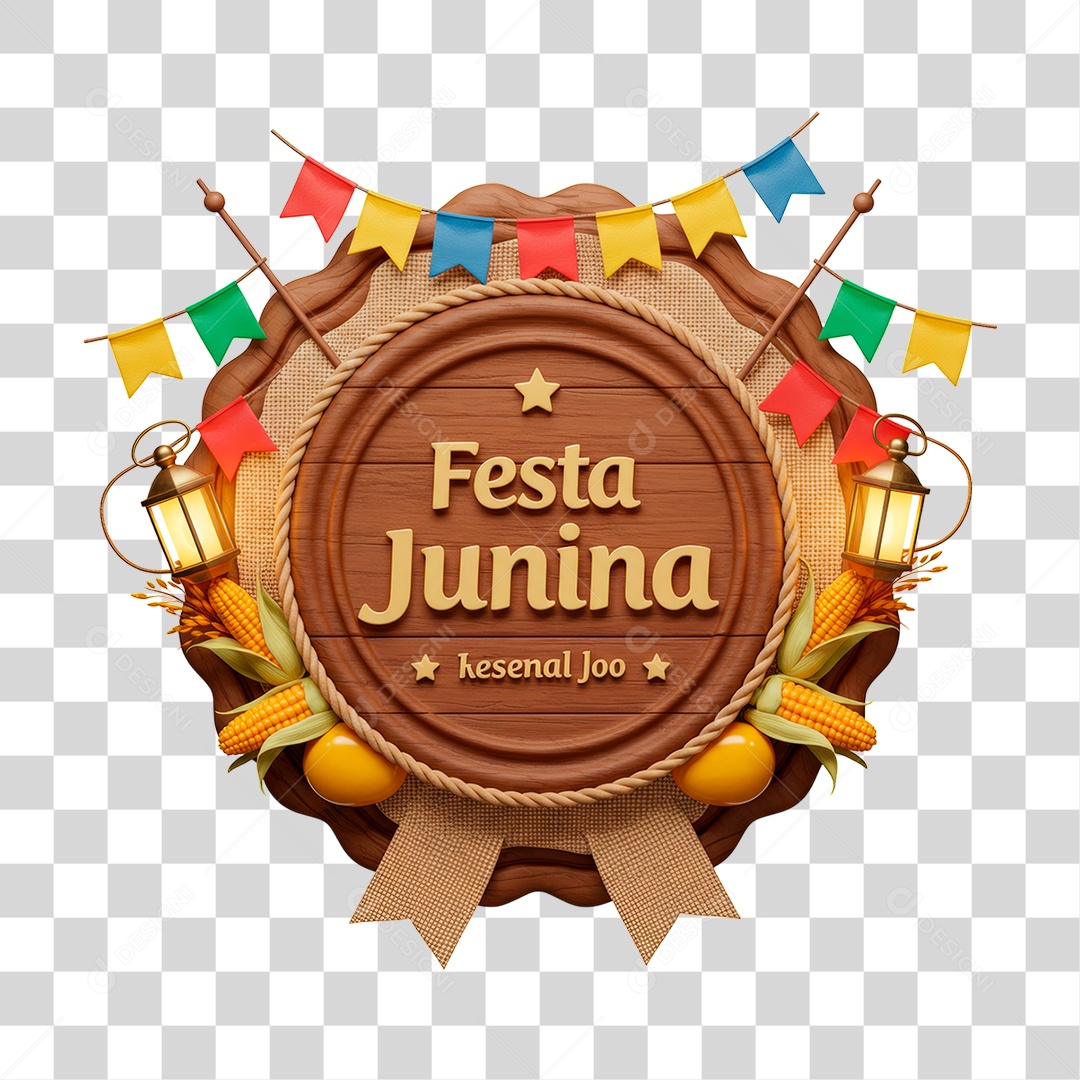 Selo 3D Festa Junina Para Composição PNG Transparente