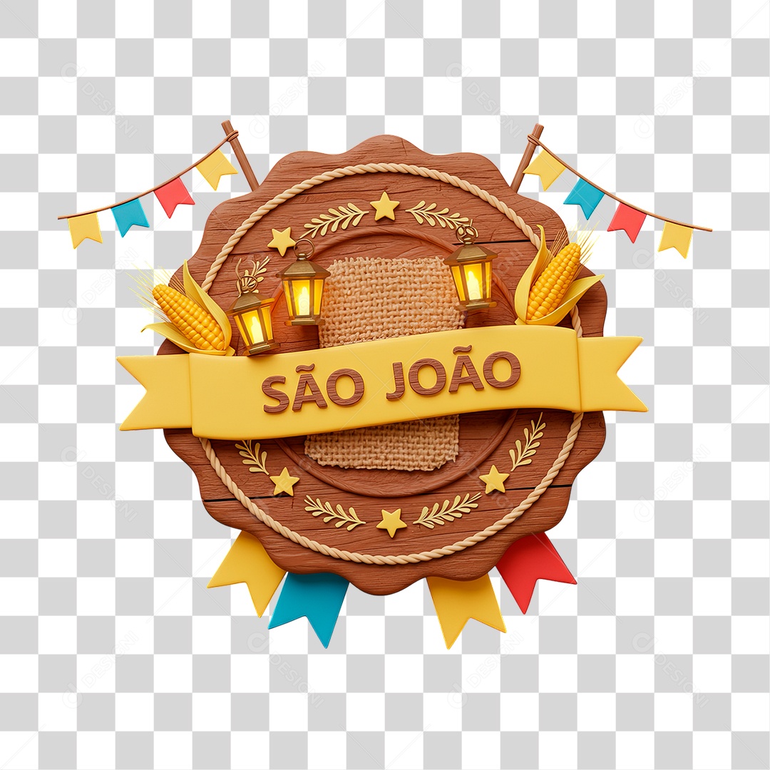Selo 3D São João Para Composição PNG Transparente
