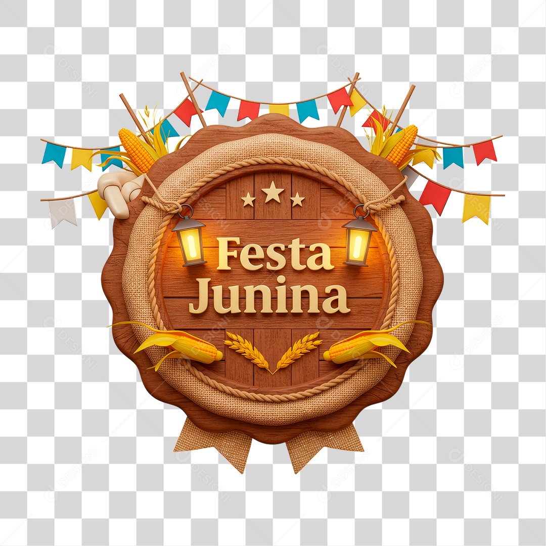Selo 3D Festa Junina Para Composição PNG Transparente