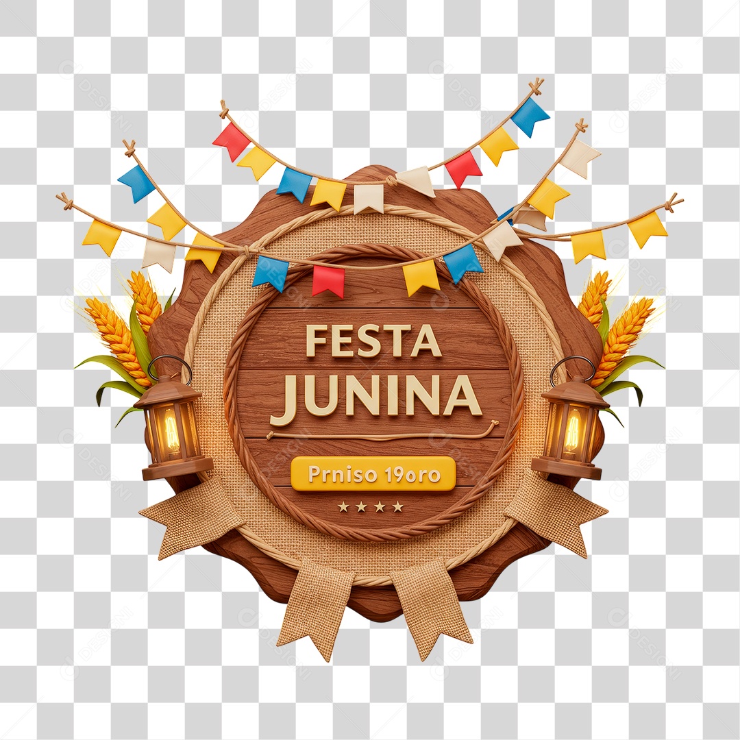 Selo 3D Festa Junina Para Composição PNG Transparente