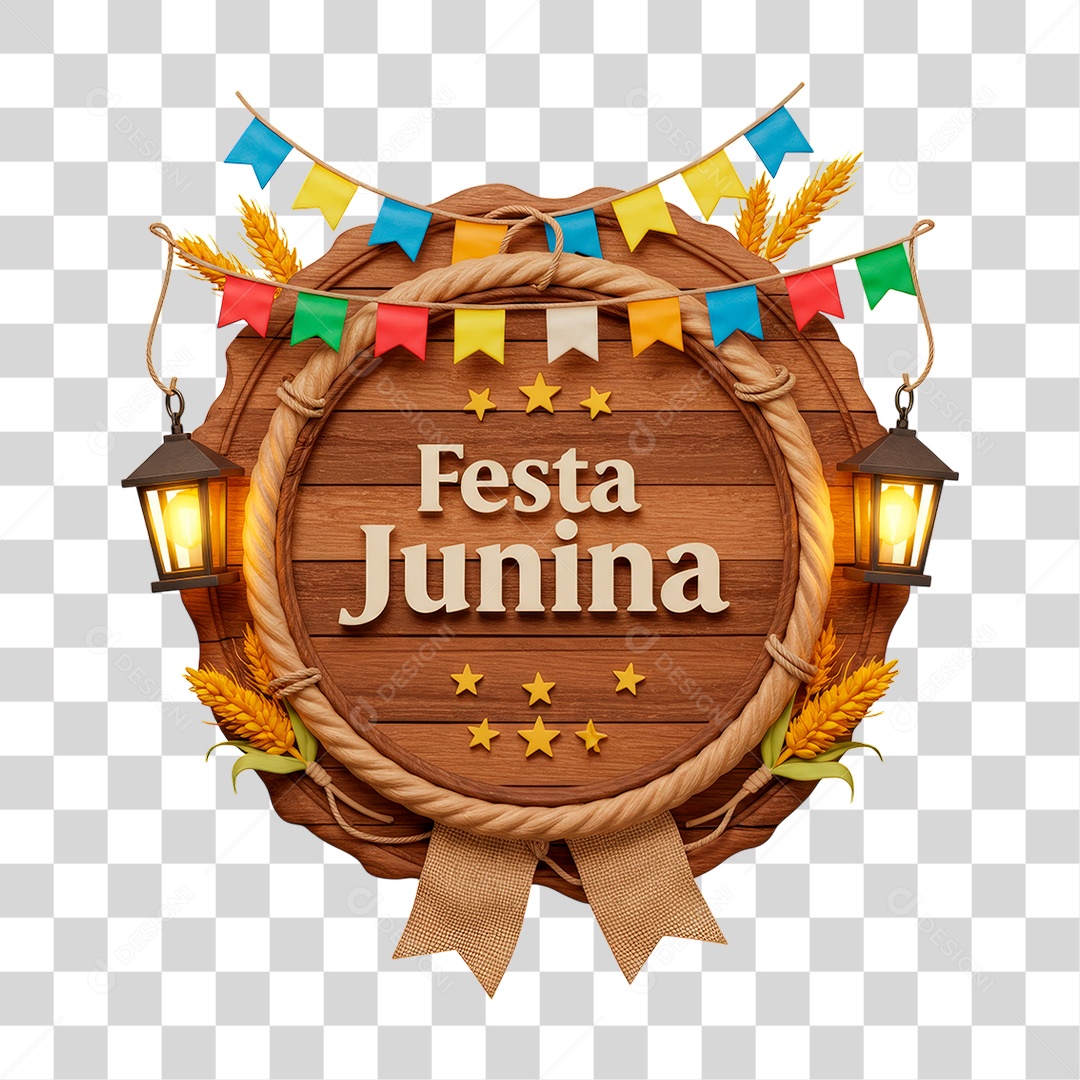 Selo 3D Festa Junina Para Composição PNG Transparente