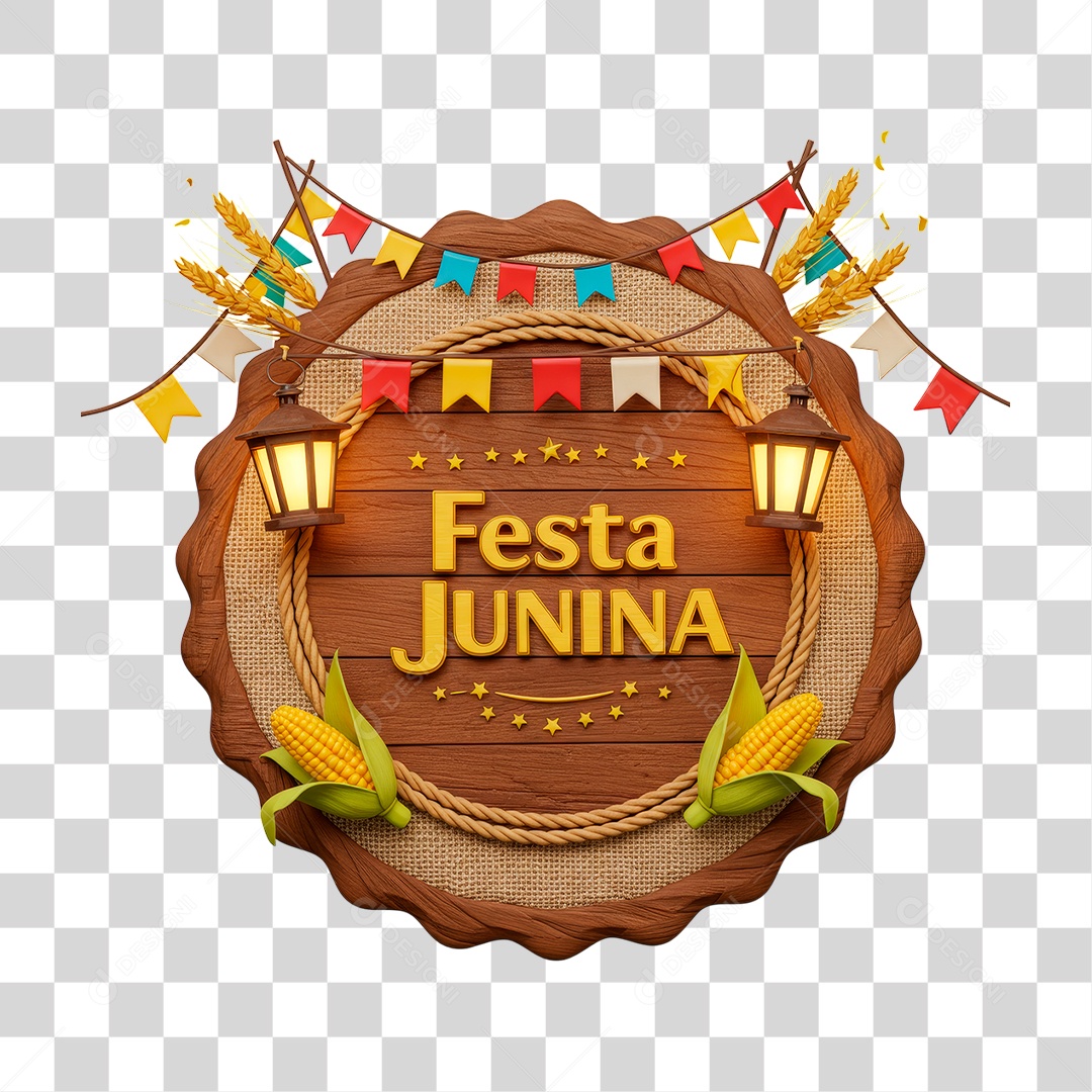 Selo 3D Festa Junina Para Composição PNG Transparente