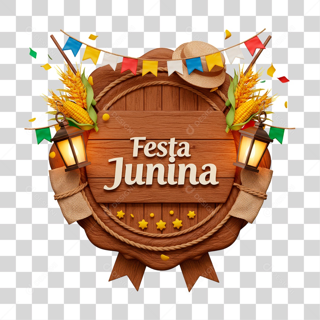 Selo 3D Festa Junina Para Composição PNG Transparente