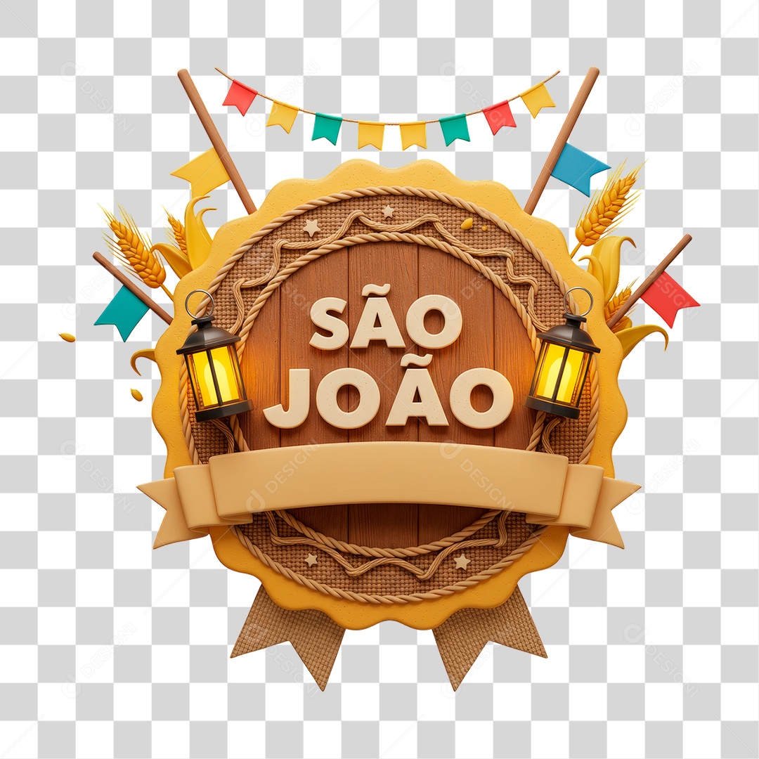 Selo 3D São João Para Composição PNG Transparente