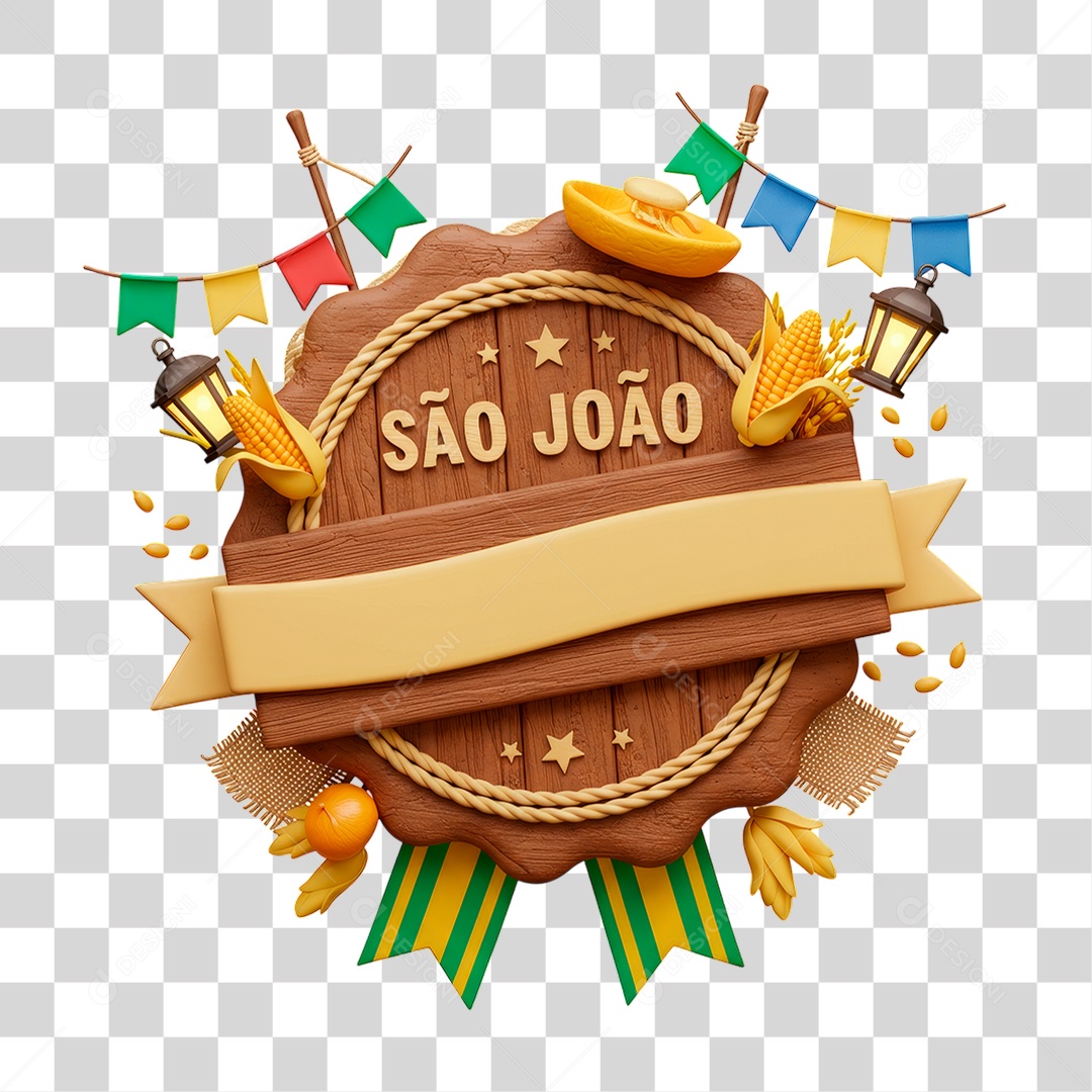 Selo 3D São João Para Composição PNG Transparente
