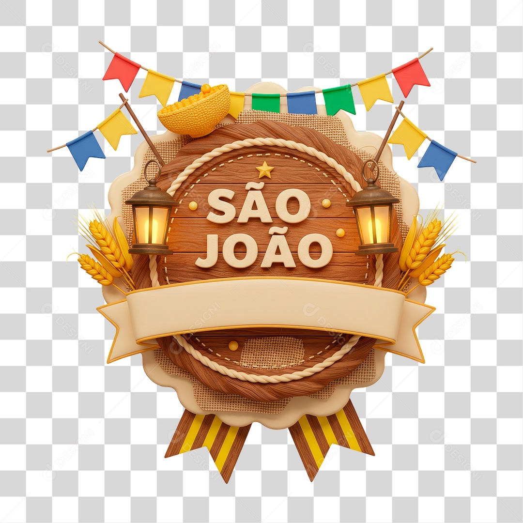 Selo 3D São João Para Composição PNG Transparente