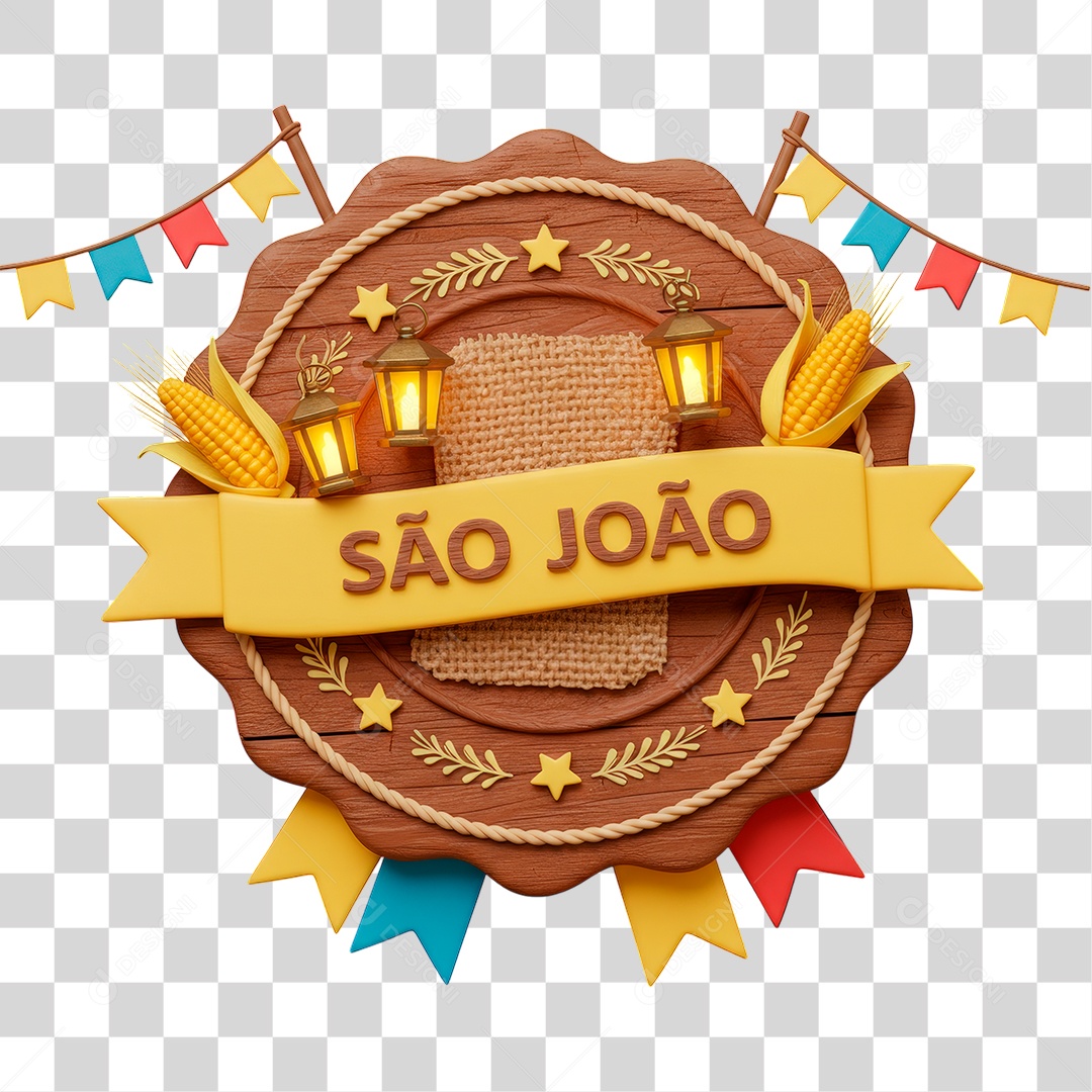 Selo 3D São João Para Composição PNG Transparente