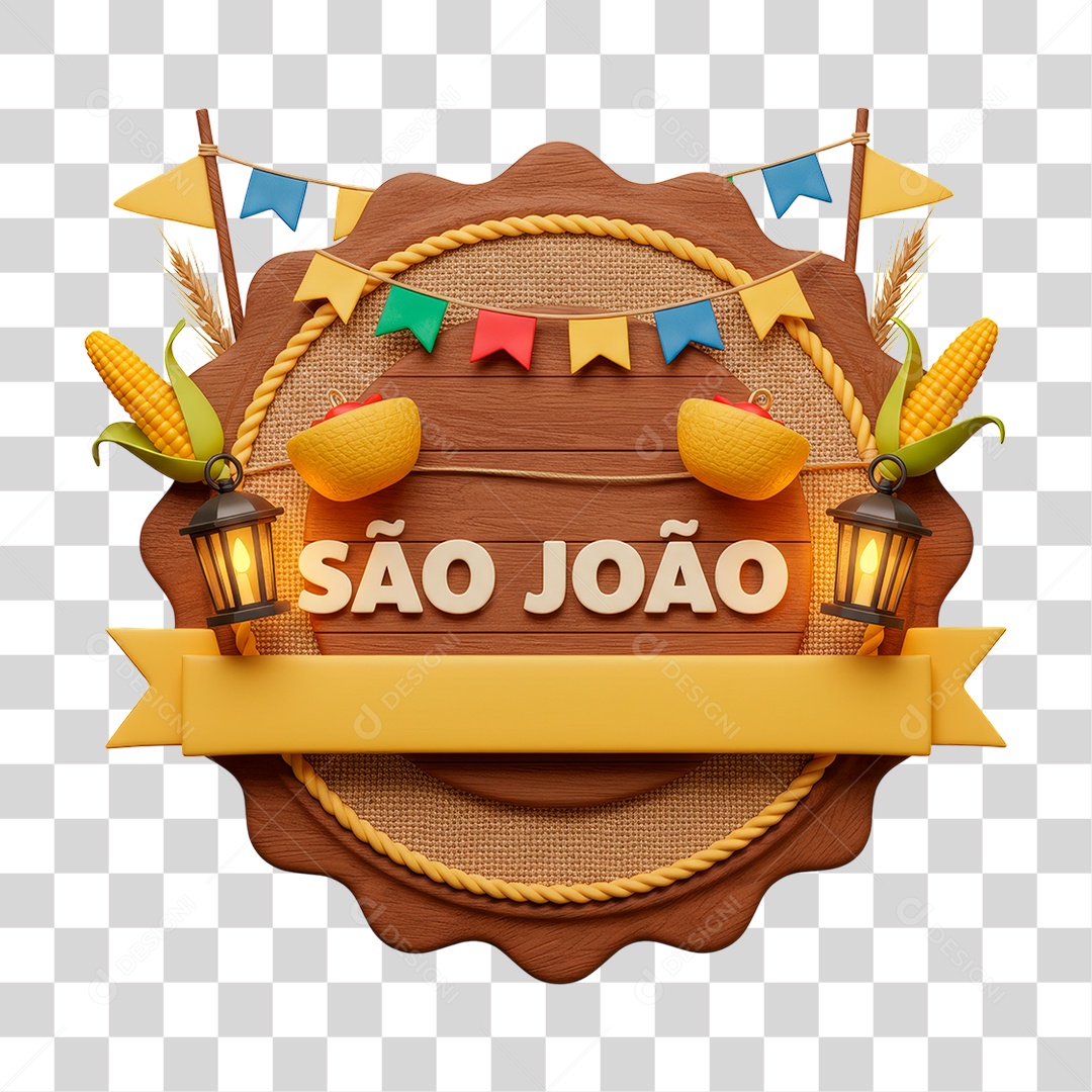 Selo 3D São João Para Composição PNG Transparente
