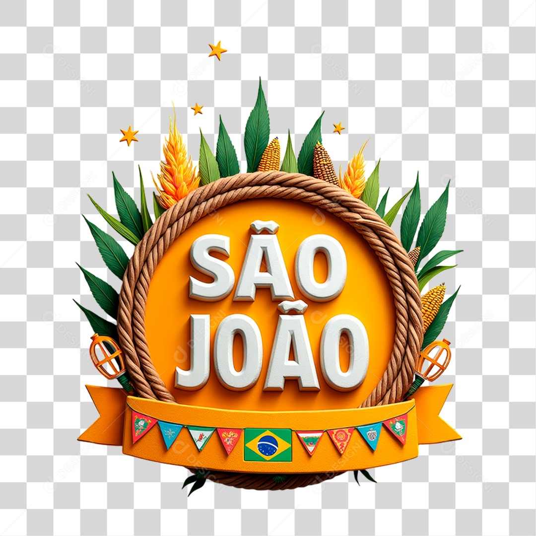 Selo 3D São João Para Composição PNG Transparente