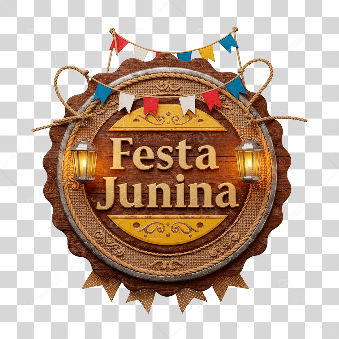 Selo 3D Festa Junina Para Composição PNG Transparente