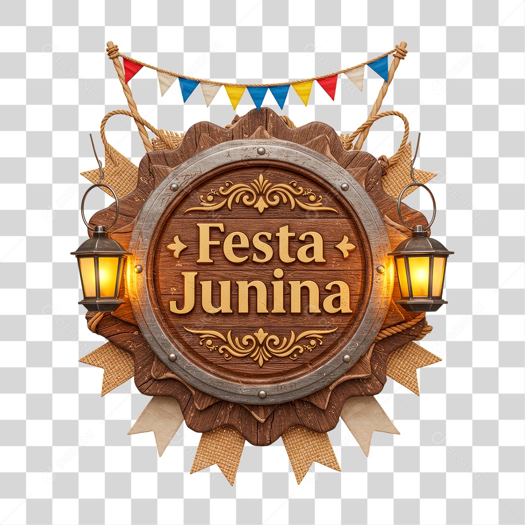 Selo 3D Festa Junina Para Composição PNG Transparente