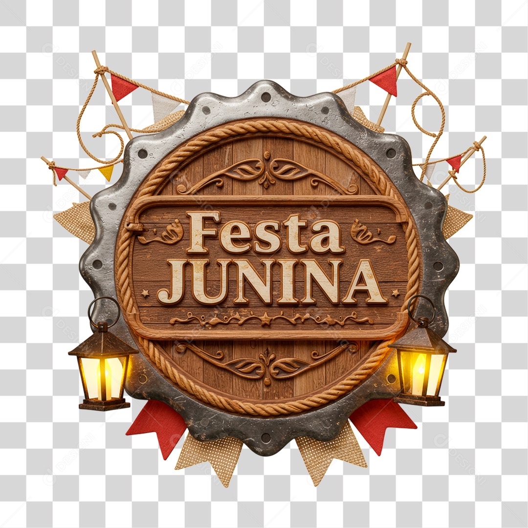 Selo 3D Festa Junina Para Composição PNG Transparente