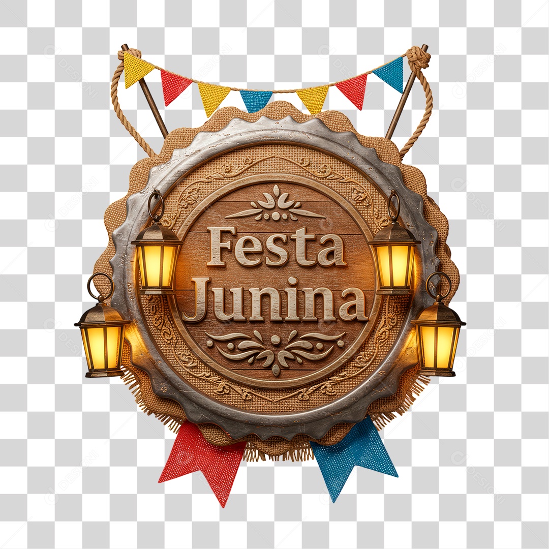 Selo 3D Festa Junina Para Composição PNG Transparente