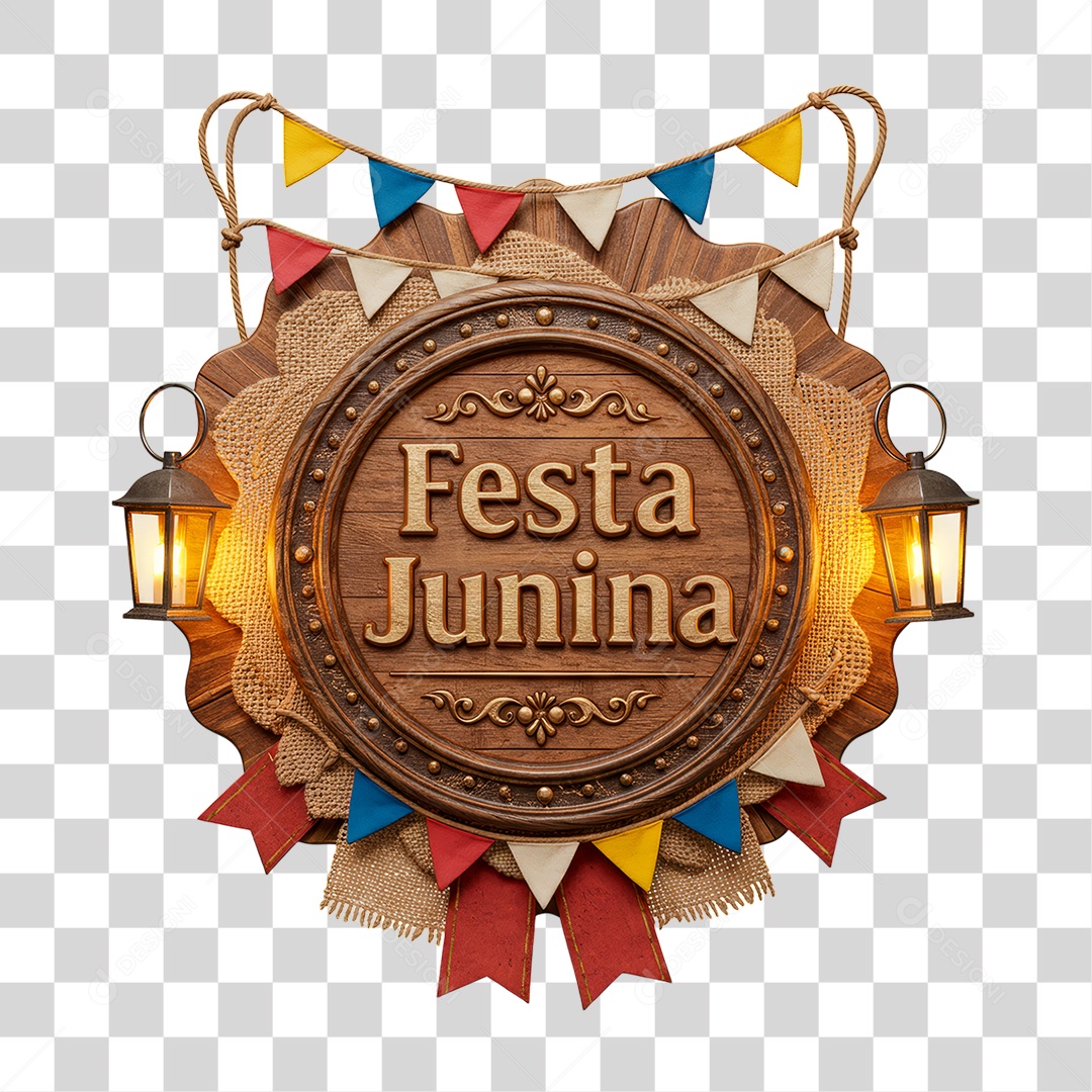 Selo 3D Festa Junina Para Composição PNG Transparente