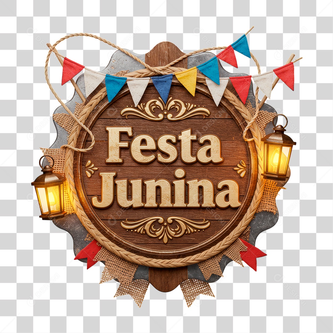 Selo 3D Festa Junina Para Composição PNG Transparente