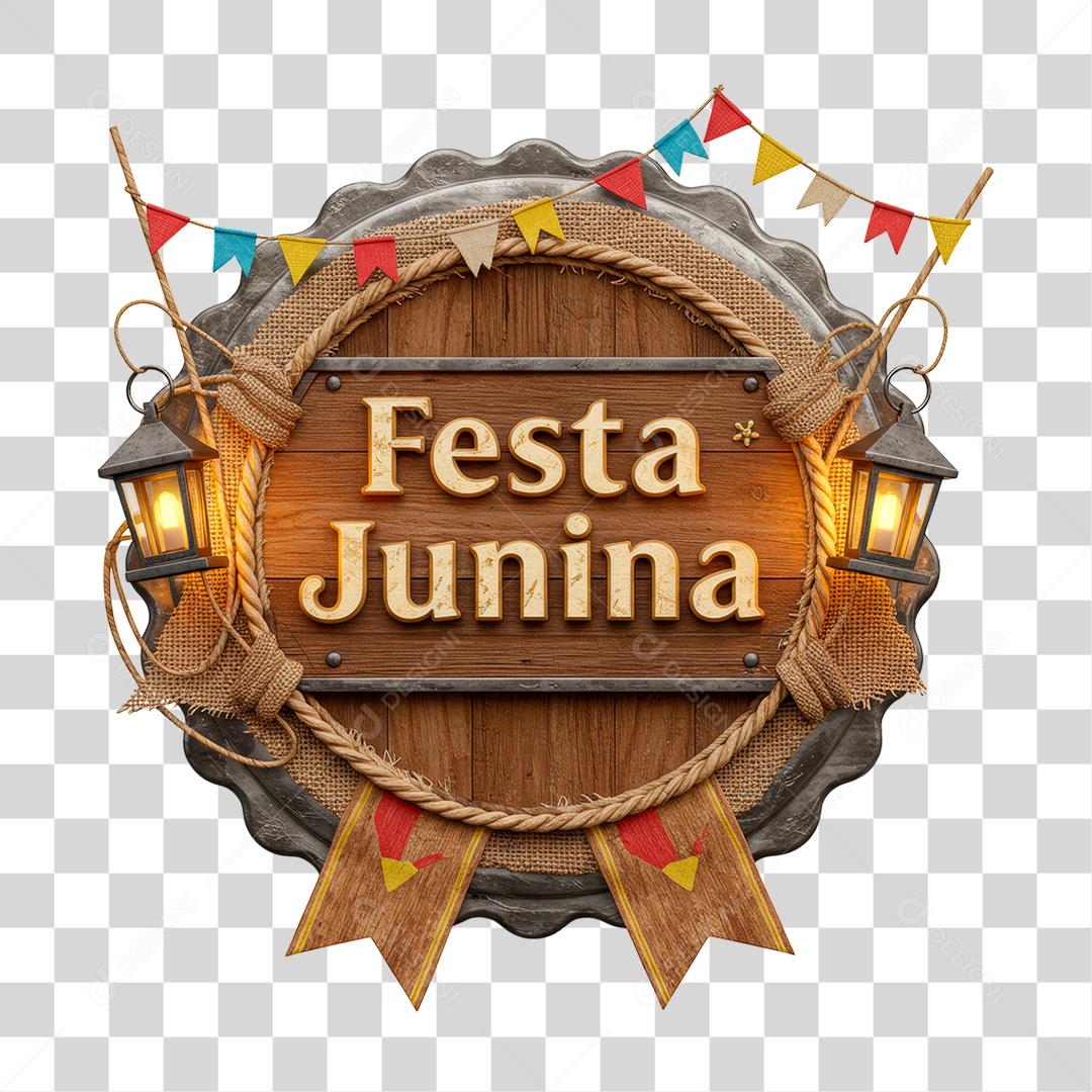 Selo 3D Festa Junina Para Composição PNG Transparente