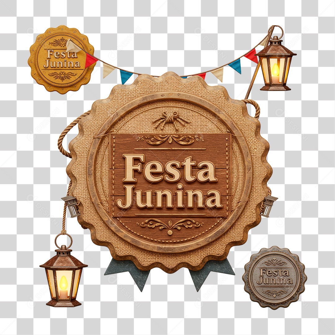 Selo 3D Festa Junina Para Composição PNG Transparente