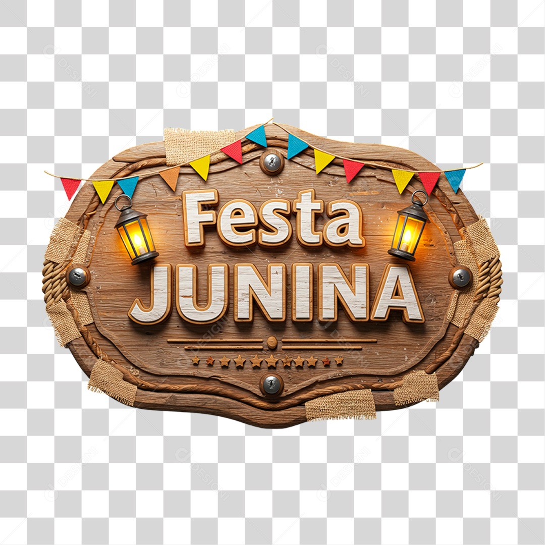 Selo 3D Festa Junina Para Composição PNG Transparente