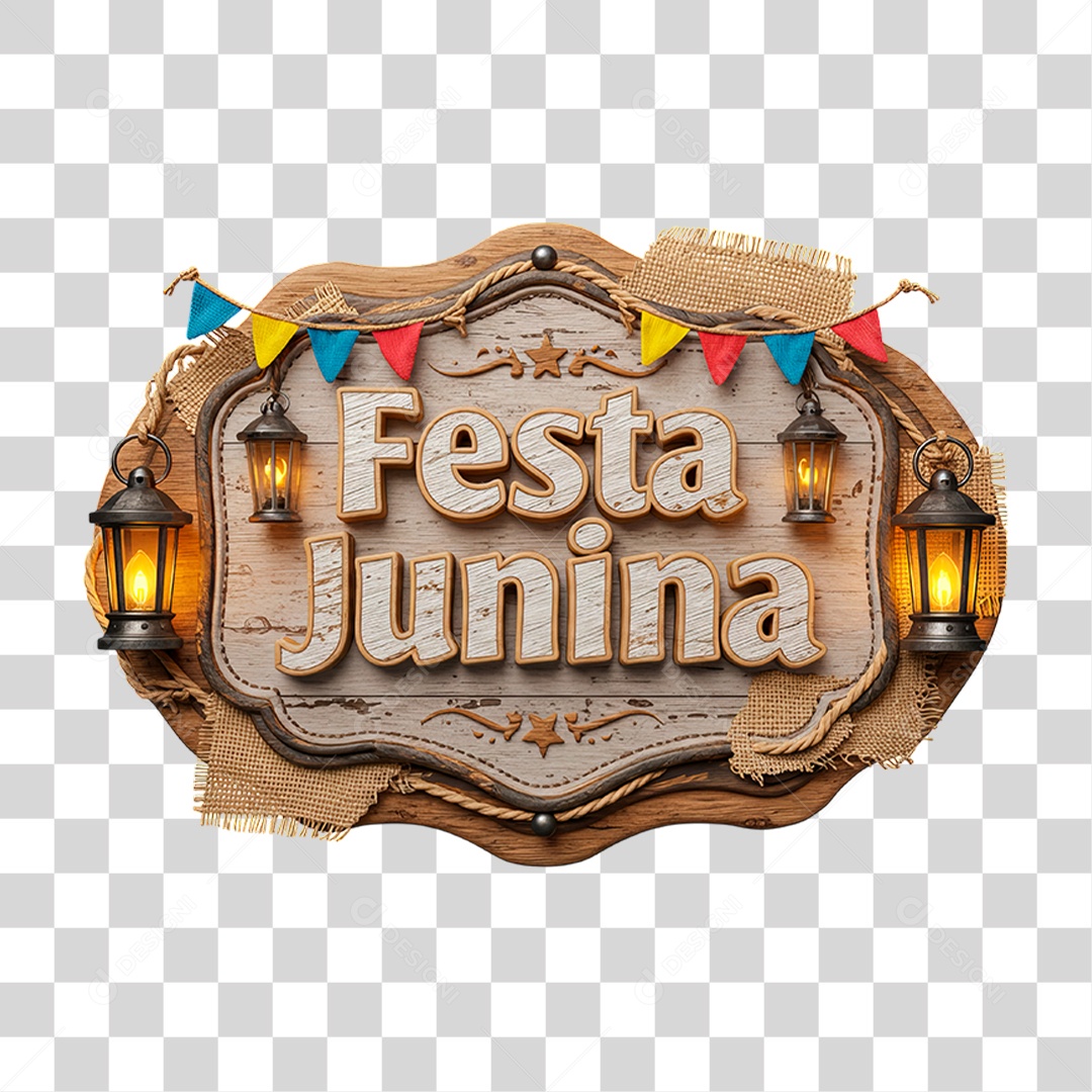 Selo 3D Festa Junina Para Composição PNG Transparente